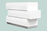 Spain 55" Modern 6-Drawer Bedroom Dresser, Built-In Side Pulls in White/Silver