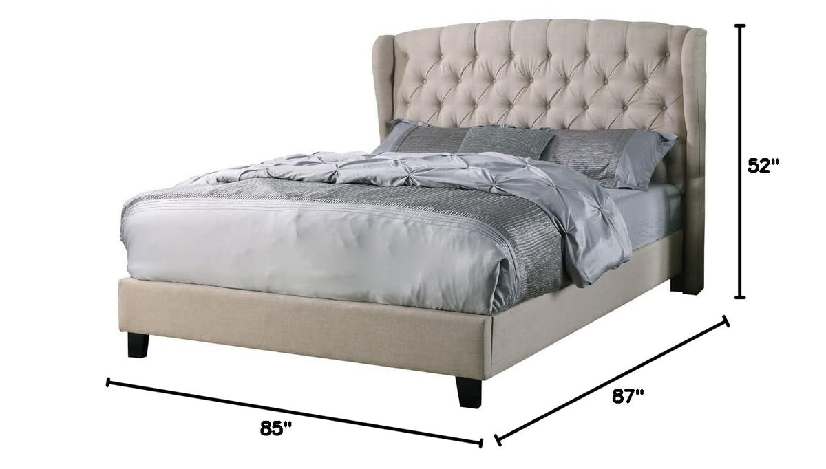 Yvette Upholstered Tufted with Wingback Platform Bed King Beige - side view - Beige