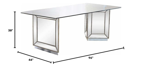 Nicolette 96" Solid Wood Dining Table in Mirrored Silver - side view