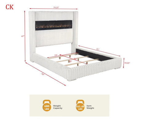 Uphoria Rabbit Velvet Upholstered Bed Frame, California King, Vertical Chanel Design in Cream - side view