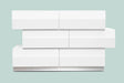 Spain 55" Modern 6-Drawer Bedroom Dresser, Built-In Side Pulls in White/Silver - front view
