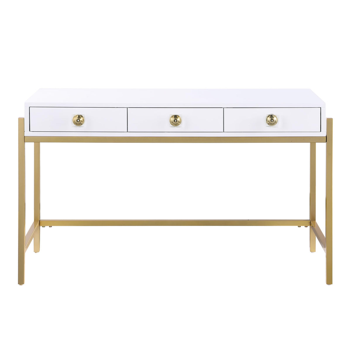 Trish 3 Drawer Computer Desk in Gold - detail view
