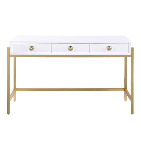 Trish 3 Drawer Computer Desk in Gold - detail view