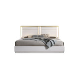 Havana Poplar Wood Cali King Platform Bed in White with Gold Trim in Multi Color