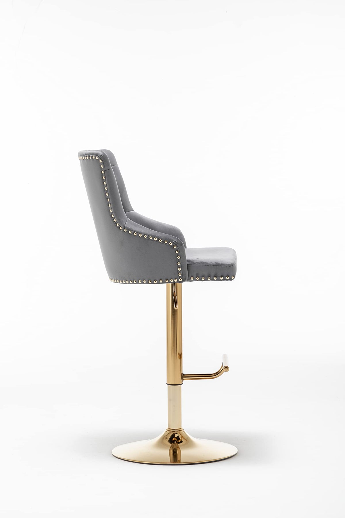 Brightcast 2-Piece Velvet Tufted Gold Bar Stools in Dark Gray - close-up
