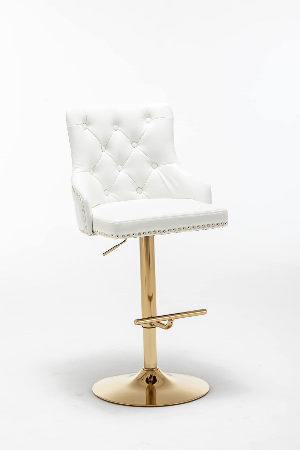 Brightcast 2-Piece Velvet Tufted Gold Bar Stools in White
