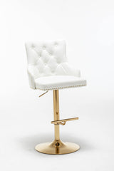 Brightcast 2-Piece Velvet Tufted Gold Bar Stools in White