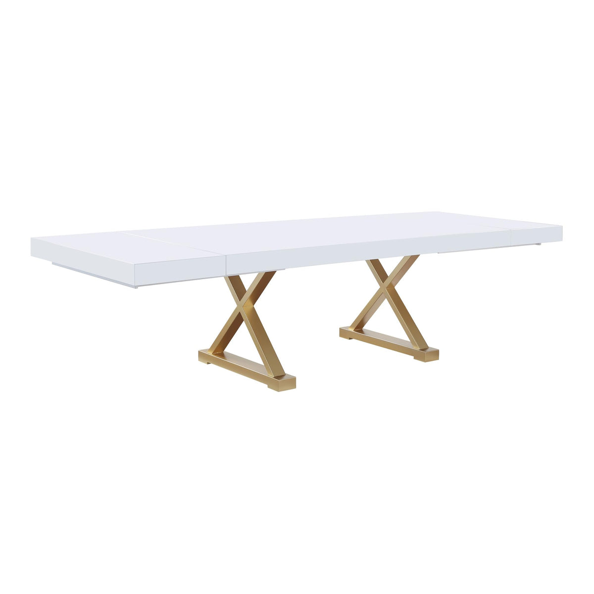 Takao Contemporary Lacquer Rectangle Dining Table for 6 or 8, 84" to 124" with Removable End Leaf in Gold