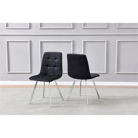 Huey Black Velvet Fabric Side Chairs in Silver - front view