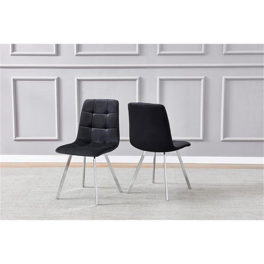 Huey Black Velvet Fabric Side Chairs in Silver - Set of 4