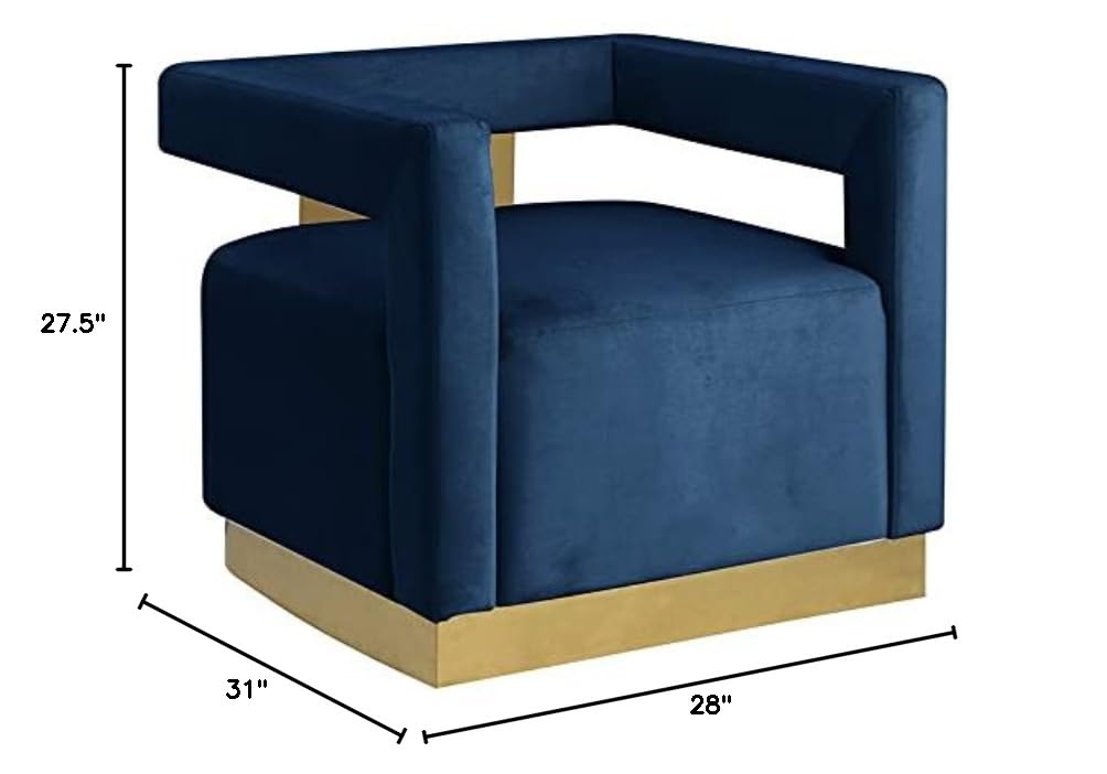Modern Velvet Accent Chair in Navy Blue - side view