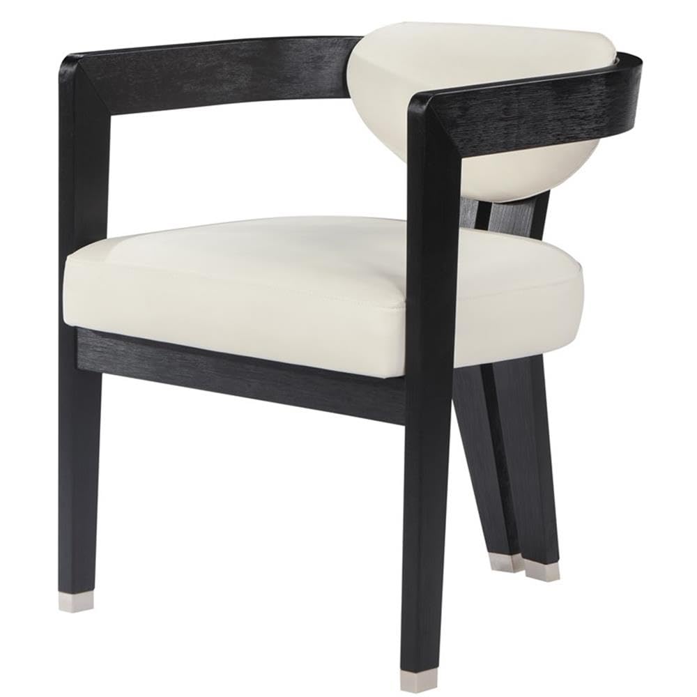 Cream Faux Leather Dining Armchair w/Wood Legs
