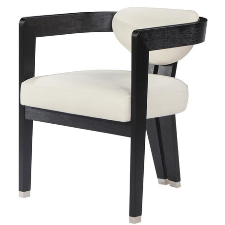 Cream Faux Leather Dining Armchair w/Wood Legs