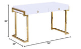 White Lacquer 2-Drawer Writing Desk Gold - side view