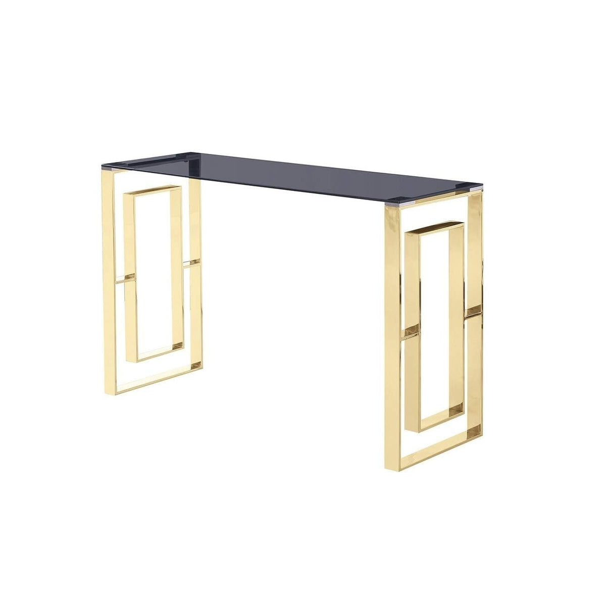 Mallory Stainless Steel and Smoked Glass Console Table in Gold