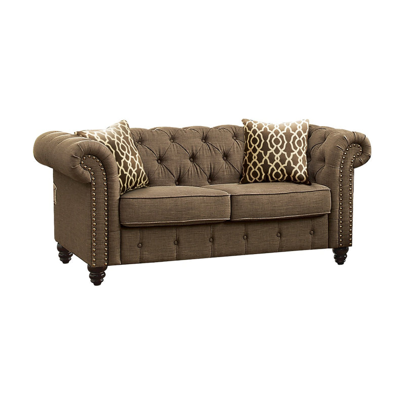 Aurelia Chesterfield Seating - Button Tufting & Rolled Arms in Brown or Beige Linen