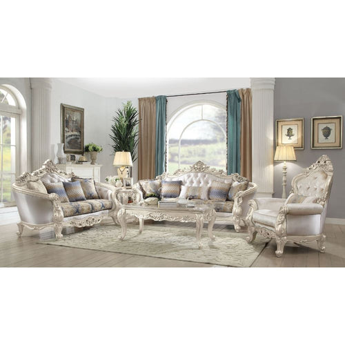 Gorsedd Upholstered Living Room Collection - Carved Wood Trim & Golden Ivory