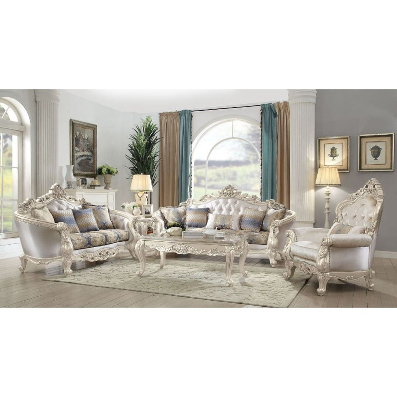 Gorsedd Upholstered Living Room Collection - Carved Wood Trim & Golden Ivory