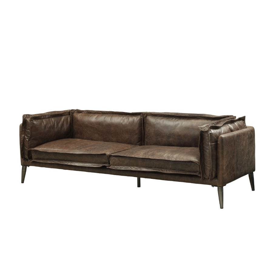 Porchester Top Grain Leather Living Room Collection - Down-Blend Cushions & Metal Legs in Distressed Chocolate