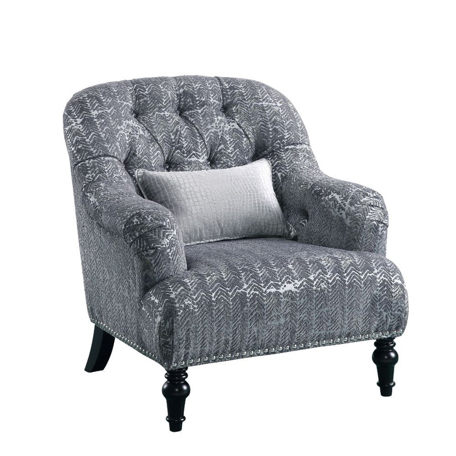 Gaura Button-Tufted Accent Chair - Nailhead Trim in Patterned Gray Velvet