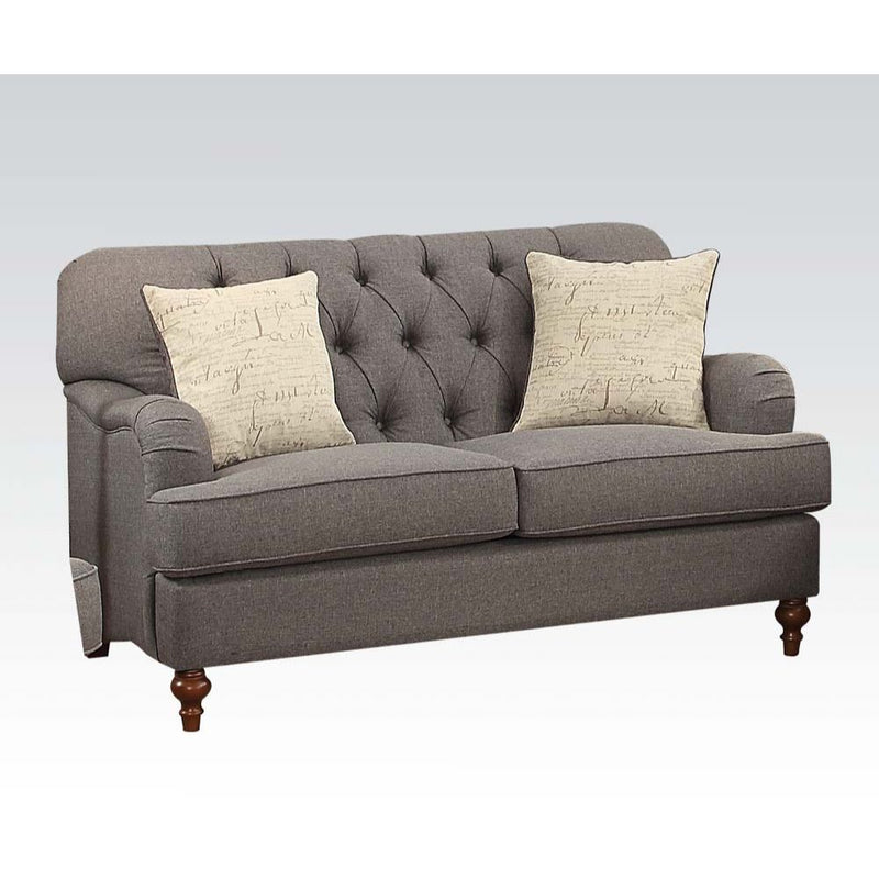 Alianza Loveseat - Button Tufted Dark Gray Fabric with English Arms & 2 Pillows