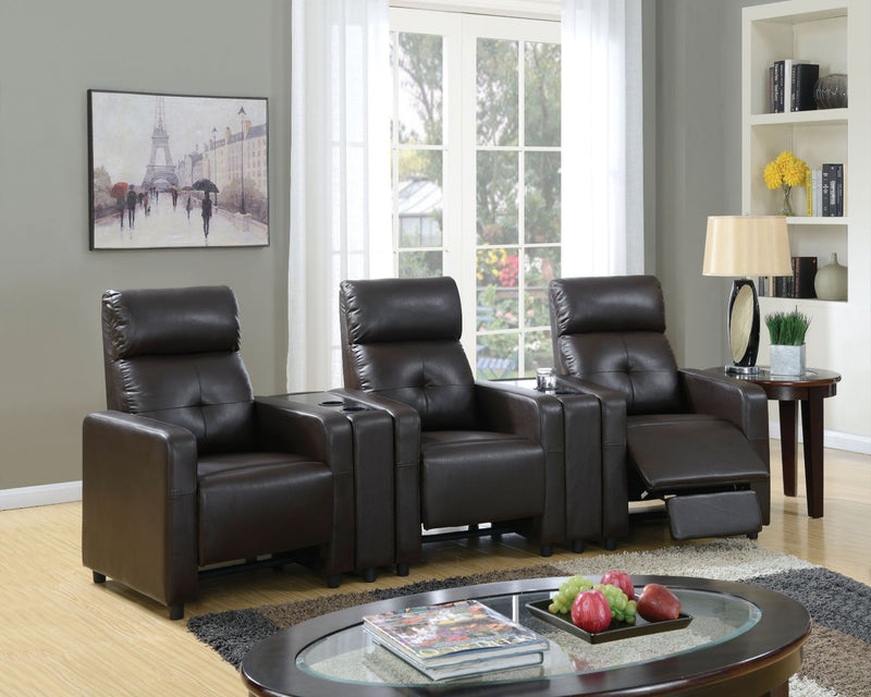 Britten Motion Home Theater Seating - Cup Holder Consoles in Espresso Leatherette