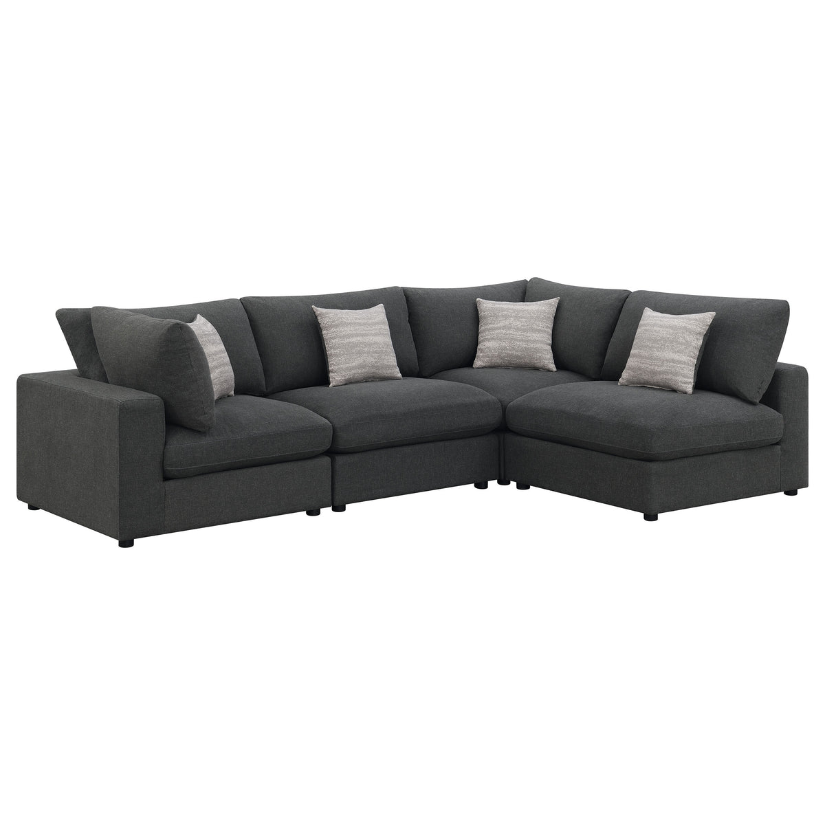 Serene Modular Sectional Sofa, Armless Chair & Ottoman - Charcoal Linen-Blend with Feather-Blend Cushions – view 8