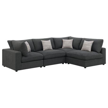 Serene Modular Sectional Sofa, Armless Chair & Ottoman - Charcoal Linen-Blend with Feather-Blend Cushions – view 8