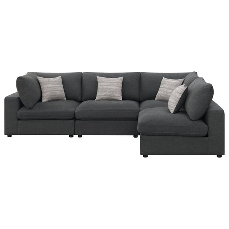 Serene Modular Sectional Sofa, Armless Chair & Ottoman - Charcoal Linen-Blend with Feather-Blend Cushions – view 9