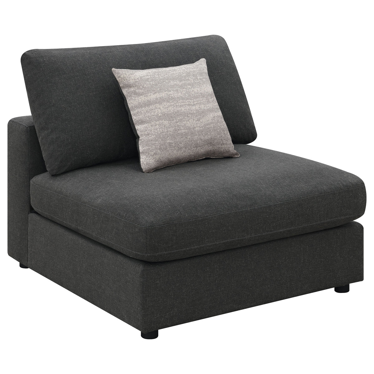 Serene Modular Sectional Sofa, Armless Chair & Ottoman - Charcoal Linen-Blend with Feather-Blend Cushions – view 12