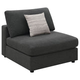 Serene Modular Sectional Sofa, Armless Chair & Ottoman - Charcoal Linen-Blend with Feather-Blend Cushions – view 12