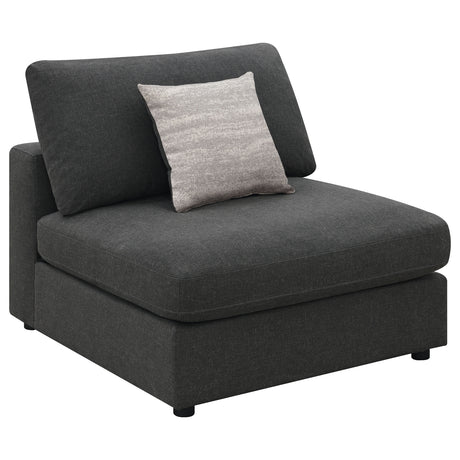 Serene Modular Sectional Sofa, Armless Chair & Ottoman - Charcoal Linen-Blend with Feather-Blend Cushions – view 12
