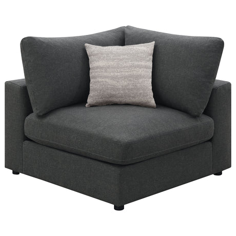 Serene Modular Sectional Sofa, Armless Chair & Ottoman - Charcoal Linen-Blend with Feather-Blend Cushions – view 14