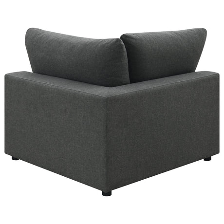 Serene Modular Sectional Sofa, Armless Chair & Ottoman - Charcoal Linen-Blend with Feather-Blend Cushions – view 15