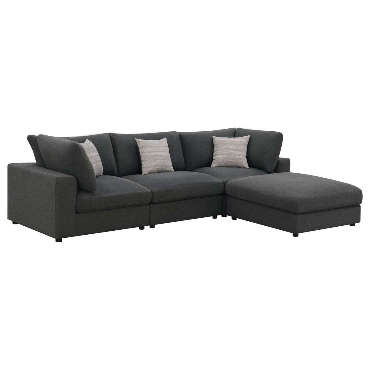 Serene Modular Sectional Sofa, Armless Chair & Ottoman - Charcoal Linen-Blend with Feather-Blend Cushions – view 20