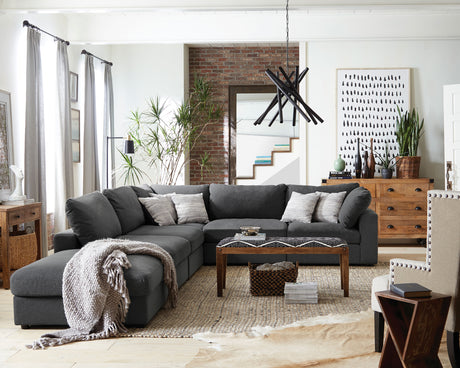 Serene Modular Sectional Sofa, Armless Chair & Ottoman - 6pcs- 3 Armless + 2 Corner + Ottoman