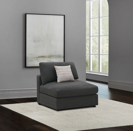 Serene Modular Sectional Sofa, Armless Chair & Ottoman - Charcoal Linen-Blend with Feather-Blend Cushions - lifestyle