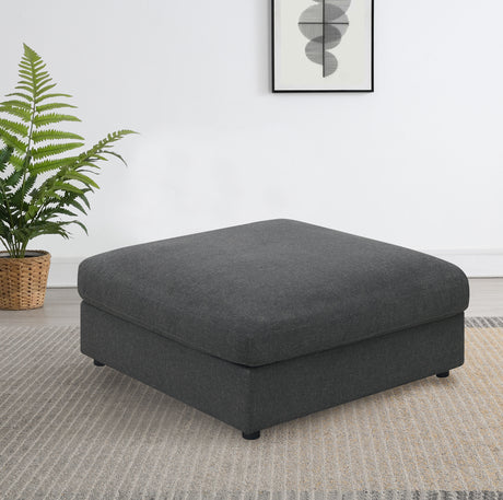 Serene Modular Sectional Sofa, Armless Chair & Ottoman - Charcoal Linen-Blend with Feather-Blend Cushions - lifestyle