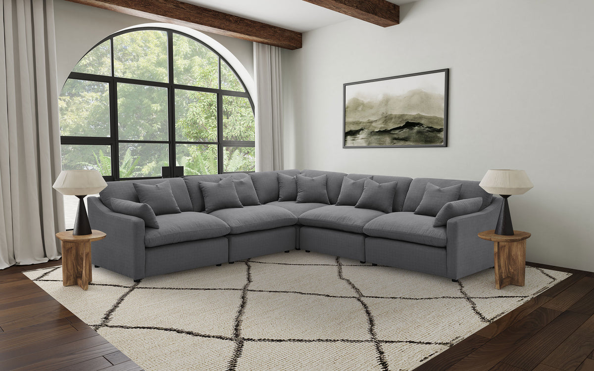 Hobson Modular Sectional Sofa - 5pcs- LAF Chair + 2 Armless Chairs + Corner + RAF Chair
