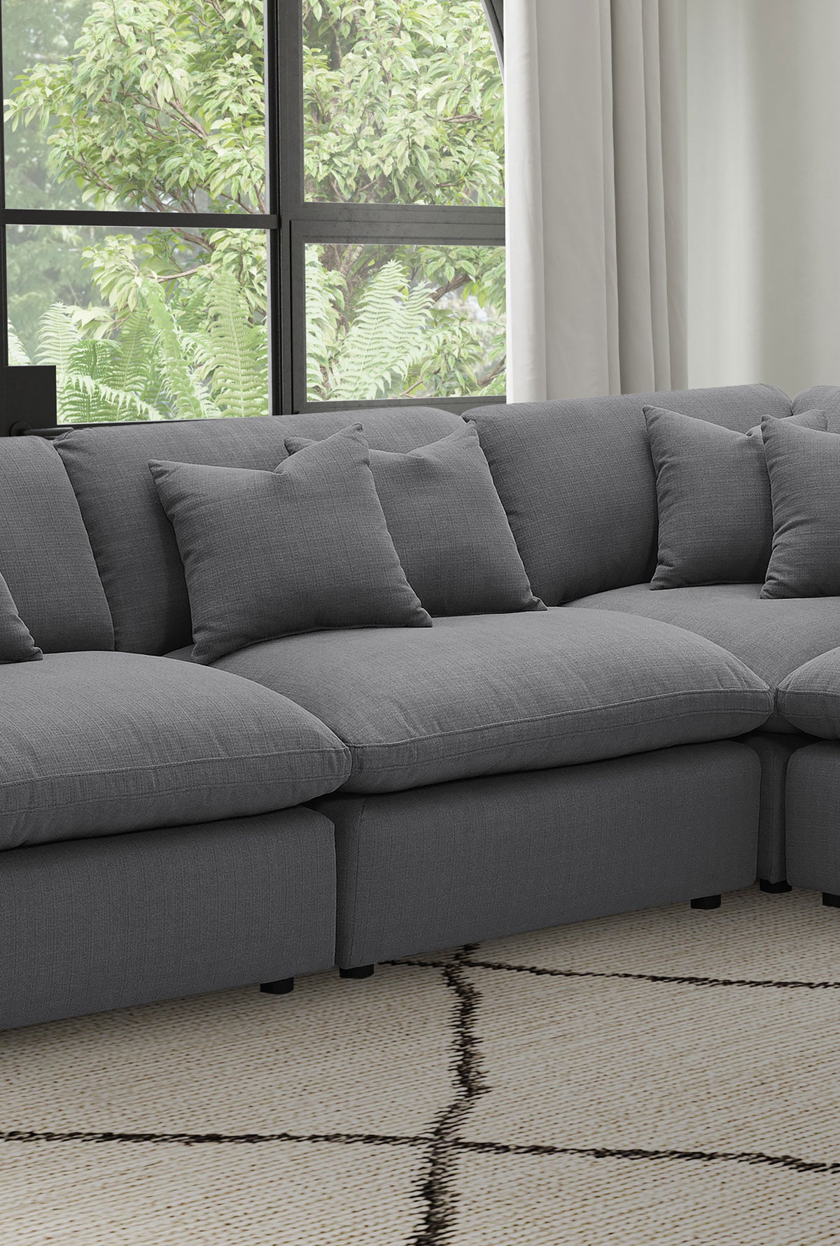 Hobson Modular Sectional Sofa - Charcoal Performance Fabric with Reversible Cushions, 4, 5 & 6-Piece Sets - lifestyle