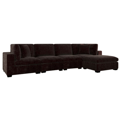 Lakeview Modular Sectional Sofa, Armless Chair & Ottoman - Dark Chocolate Chenille with Reversible Cushions – view 6