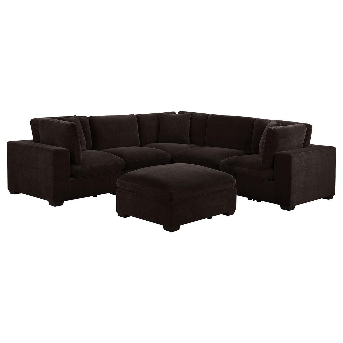 Lakeview Modular Sectional Sofa, Armless Chair & Ottoman - Dark Chocolate Chenille with Reversible Cushions – view 8