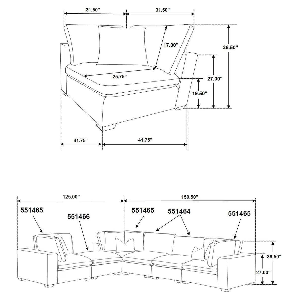 Lakeview Modular Sectional Sofa, Armless Chair & Ottoman - Dark Chocolate Chenille with Reversible Cushions – view 14
