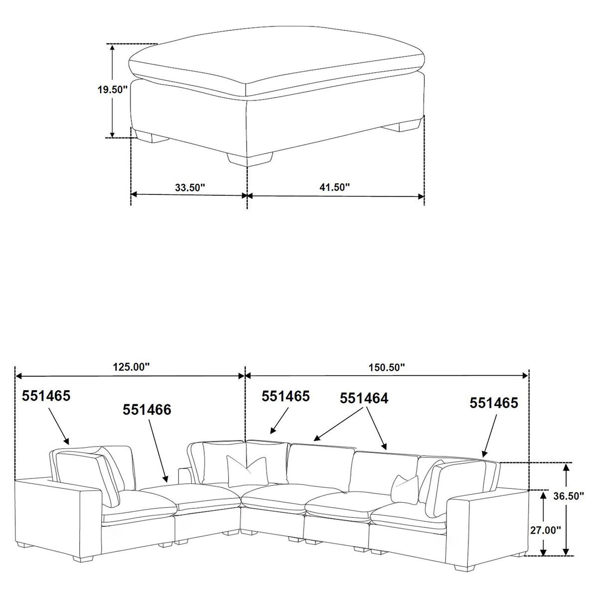 Lakeview Modular Sectional Sofa, Armless Chair & Ottoman - Dark Chocolate Chenille with Reversible Cushions – view 15