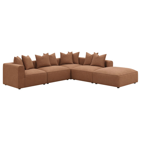 Jennifer Modular Sectional Sofa - Terracotta Woven Fabric with Welt Trim, 6-Piece Set or Add-On Pieces – view 5