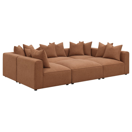 Jennifer Modular Sectional Sofa - Terracotta Woven Fabric with Welt Trim, 6-Piece Set or Add-On Pieces – view 9