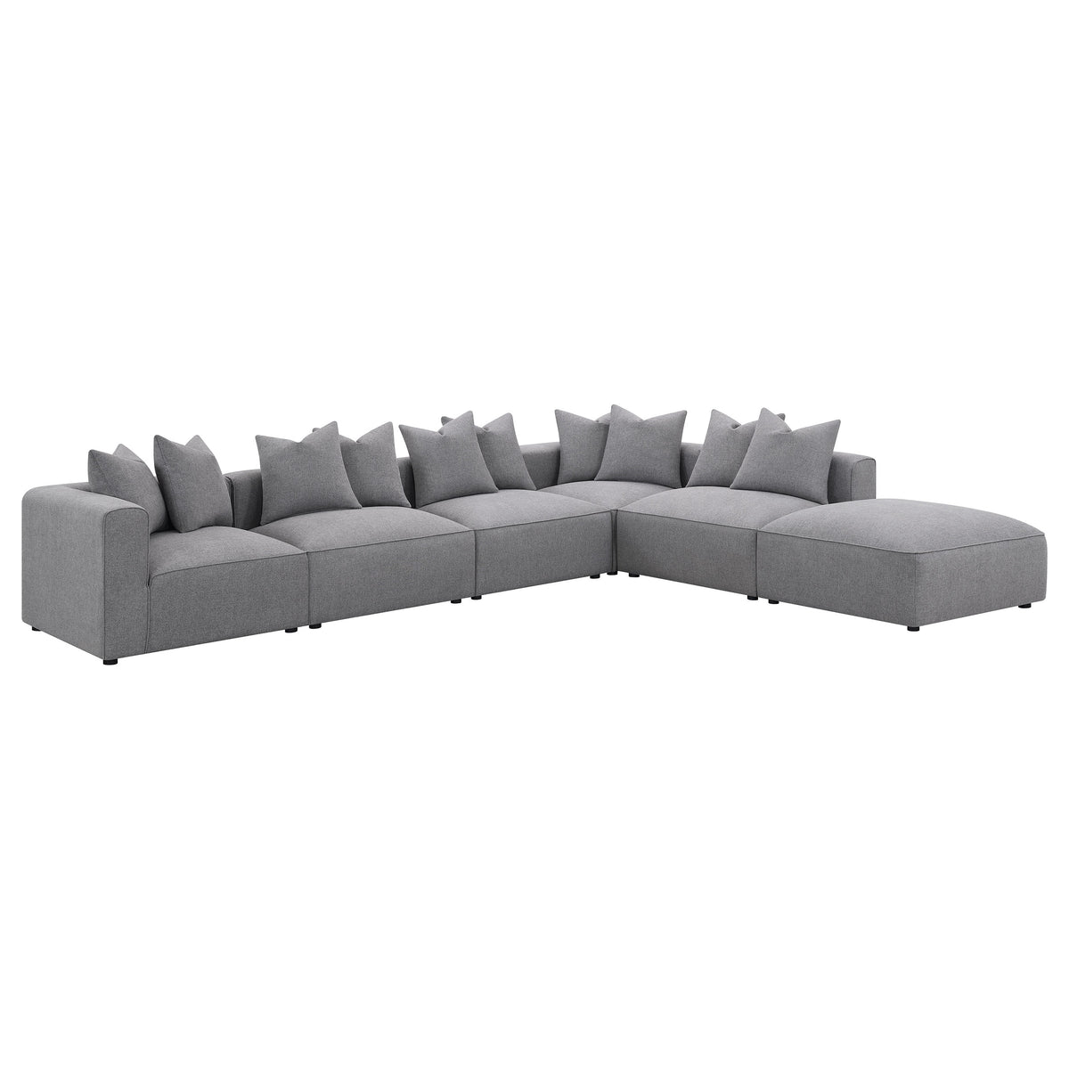 Jennifer 6-Piece Modular Sectional, Armless Chair & Ottoman - Tailored Grey Woven Fabric with Welt Trim – view 4