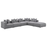 Jennifer 6-Piece Modular Sectional, Armless Chair & Ottoman - Tailored Grey Woven Fabric with Welt Trim – view 4