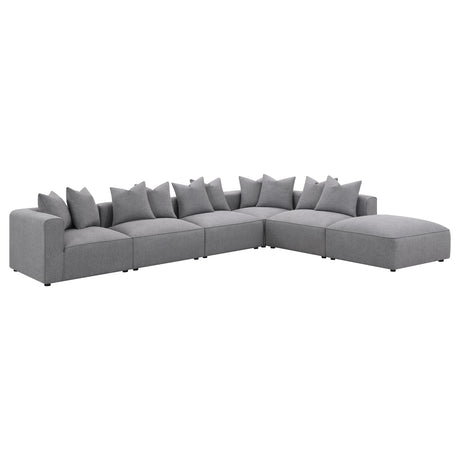 Jennifer 6-Piece Modular Sectional, Armless Chair & Ottoman - Tailored Grey Woven Fabric with Welt Trim – view 4