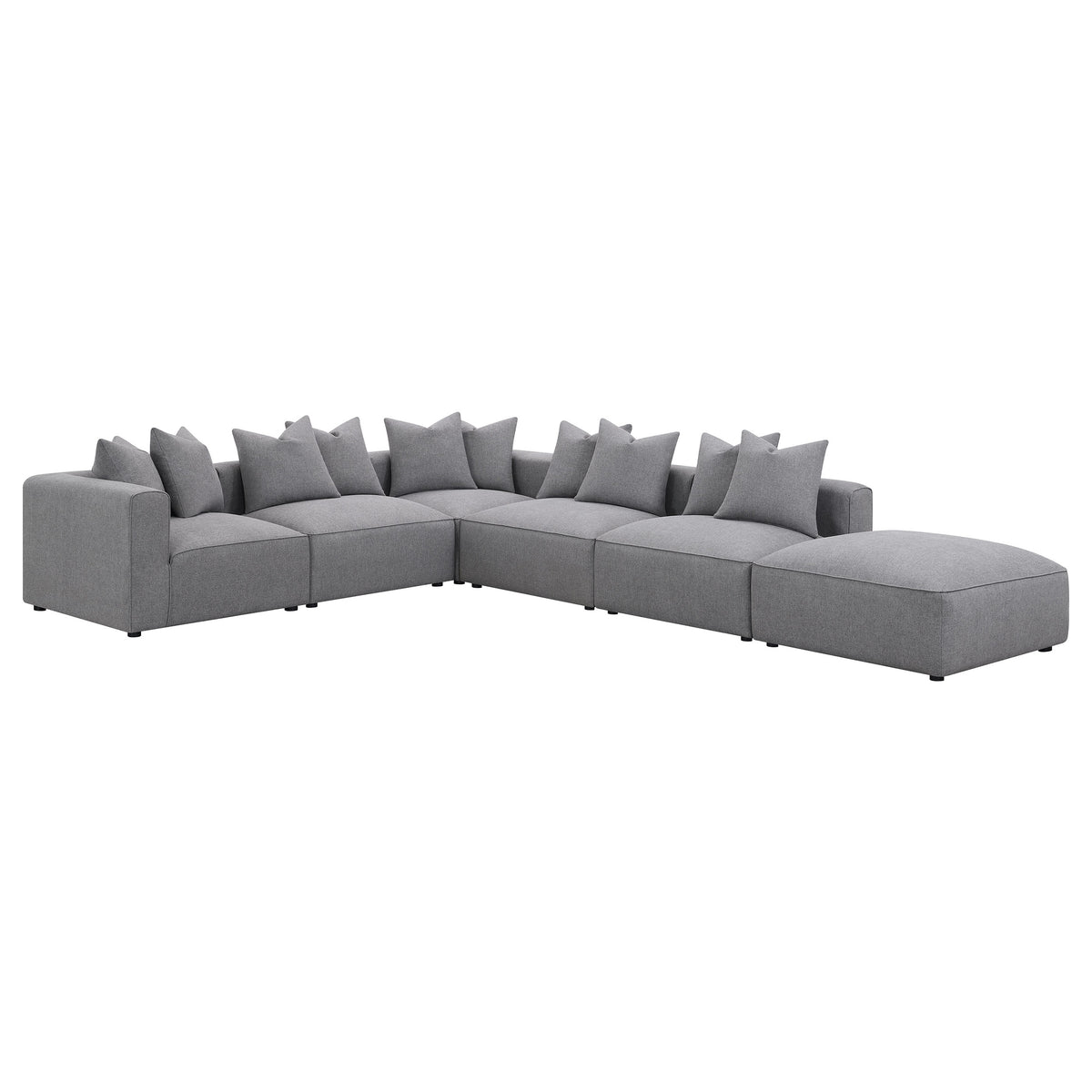 Jennifer 6-Piece Modular Sectional, Armless Chair & Ottoman - Tailored Grey Woven Fabric with Welt Trim – view 5